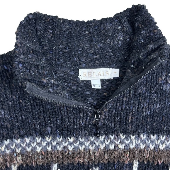 Relais Knitware Sweaters - Relais Petite Vintage Fair Isle Knit Sweater Women S 1/2 Zip Nordic Pullover USA